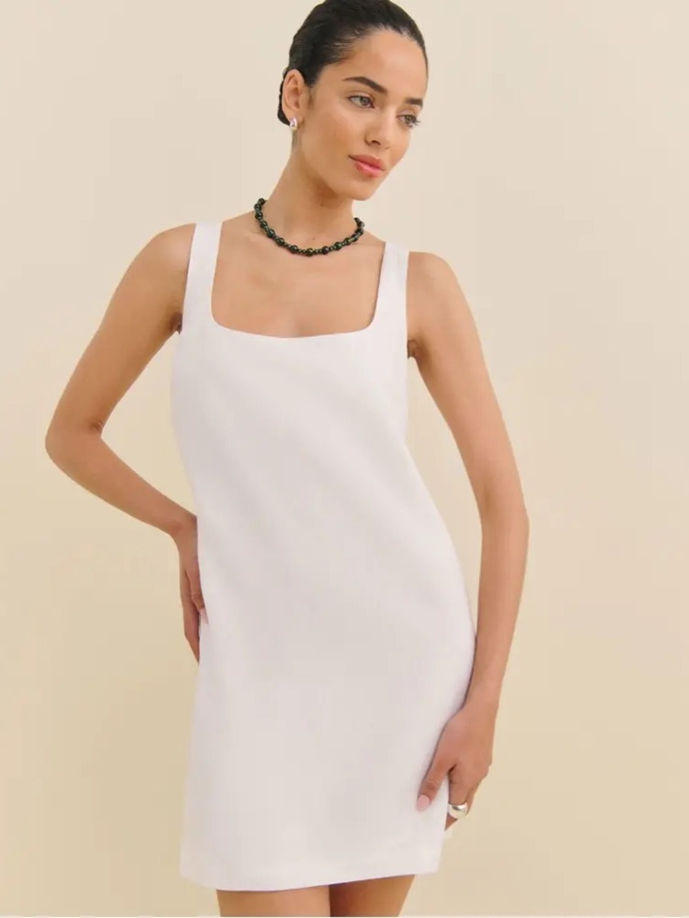 Reformation White Square-Neck Mini Dress